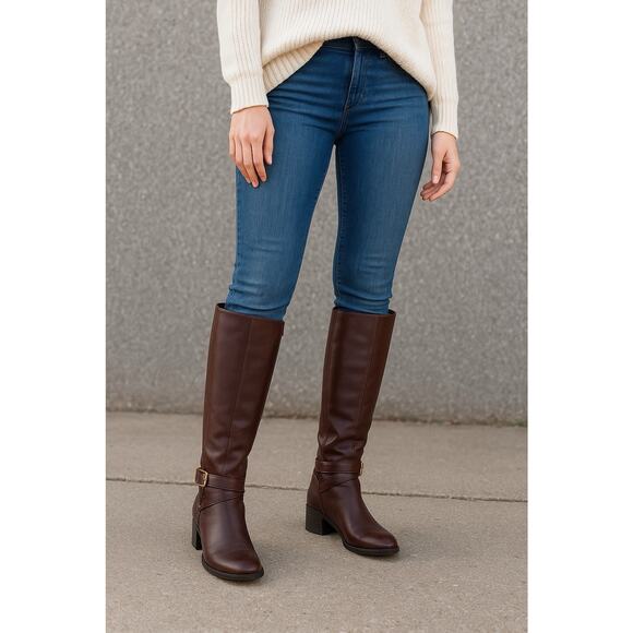 Ralph Lauren Brown Leather Riding Boots Buckle Equestrian Women's Size 6 - Picture 1 of 12